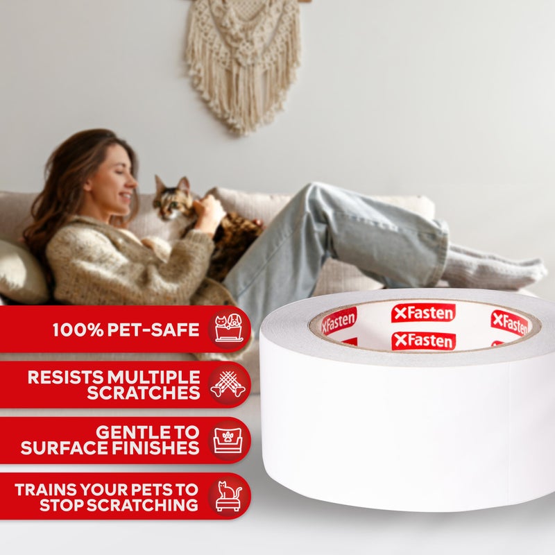 XFasten Anti-Scratch Cat Training Tape, 3-Inches x 30-Yards - Door, Couch, Furniture and Leather Scratch Guard Protector Tape for Cats and Pets - Image 3